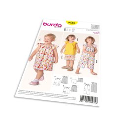 Střih Burda 9435 - Dětské šaty, halenka, kraťasy, overal