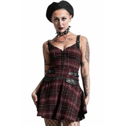 šaty dámské KILLSTAR - Distortion Pleated - BLOOD TARTAN - KSRA003963