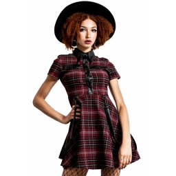 šaty dámské KILLSTAR - Menace Collar - BLOOD TARTAN - KSRA003978