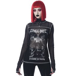 tričko dámské s dlouhým rukávem KILLSTAR - Chill Out Mesh - Black - KSRA003711