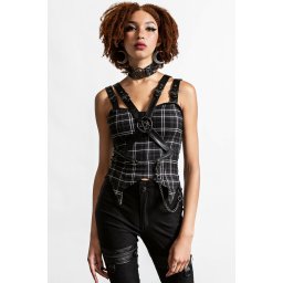 tílko dámské KILLSTAR - Jaded Strap - Ash Tartan - KSRA003955