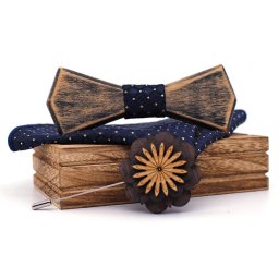 Gaira® Dřevěný motýlek s kapesníčkem a broží 709220