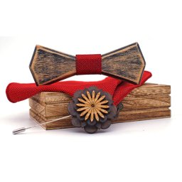 Gaira® Dřevěný motýlek s kapesníčkem a broží 709222