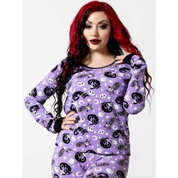 tričko dámské s dlouhým rukávem (pyžamo) KILLSTAR - Purr Off Long - Plum - KSRA004592