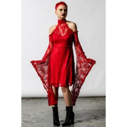 šaty dámské KILLSTAR - To Dust Kimono-Sleeve - SCARLET - KSRA004428