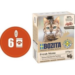 Bozita Fresh Menu kousky v omáčce s KUŘETEM A KRŮTOU MULTIPACK - konzerva pro kočky 6x370 g