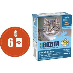 Bozita Fresh Menu kousky v rosolu s MAKRELOU MULTIPACK - konzerva pro kočky 6x370 g