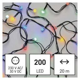 Emos LED vánoční cherry řetěz – kuličky, 20 m, venkovní i vnitřní, multicolor, časovač D5AM03