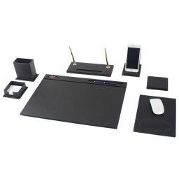Černý kožený set do kanceláře na pracovní stůl - 7 ks (Ruční práce)