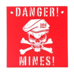101INC cedule plastová DANGER! MINES! ČERVENO/BÍLÁ