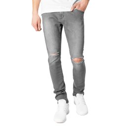 kalhoty pánské URBAN CLASSICS - Slim Fit Knee Cut Denim - TB1652 - grey