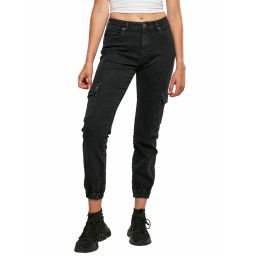 kalhoty dámské URBAN CLASSICS - Organic Stretch Denim Cargo - TB4797 - black washed