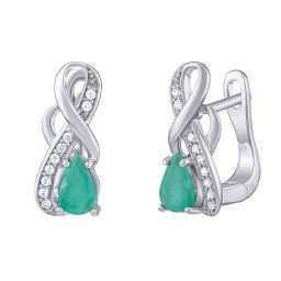 Stříbrné náušnice Estelle s pravým Smaragdem a čirými Brilliance Zirconia FWE15172ER