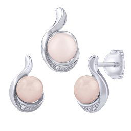 Stříbrný set šperků Geonna s přírodním růženínem a Brilliance Zirconia - náušnice a přívěsek JST141627SRO