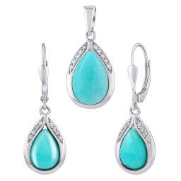 Stříbrný set šperků s pravým amazonitem a Brilliance Zirconia - náušnice a přívěsek JST13327SAZ