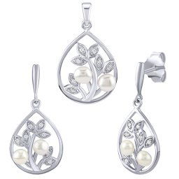 Stříbrný set šperků Arania s přírodními bílými perlami a Brilliance Zirconia - náušnice a př FWS15135W