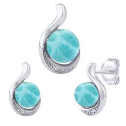 Stříbrný set šperků Geonna s přírodním larimarem a Brilliance Zirconia - náušnice a přívěsek JSTS14627LR
