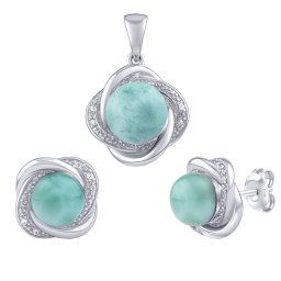 Stříbrný set šperků Ariel s přírodním larimarem a Brilliance Zirconia - náušnice a přívěsek JSTS14738LR