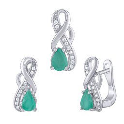 Stříbrný set šperků Estelle s pravým Smaragdem a Brilliance Zirconia - náušnice a přívěsek FWS15172ER