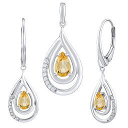 Luxusní stříbrný set šperků s pravým Citrínem a Brilliance Zirconia - náušnice a přívěsek FWS10130CI