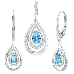 Luxusní stříbrný set šperků s pravým světle modrým Swiss Blue Topazem a zirkony FWS10130LBT
