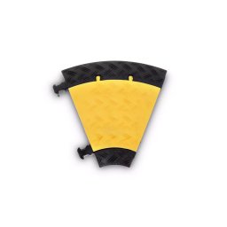 Černo-žlutý plastový rohový kabelový most s víkem "levá strana" DEFENDER MINI (zahnutí 45°) - 29 x 5 cm