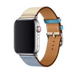 Kožený řemínek Single Tour pro Apple Watch Series 4/5/6/SE (40mm) - Béžový/Modrý