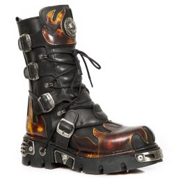 boty NEW ROCK - Flame Boots (591-S1) Black-Orange - M-591-S16