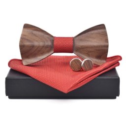 Gaira® Dřevěný motýlek s kapesníčkem a manžetovými knoflíčky 709098