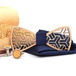 Gaira® Dřevěný motýlek s kapesníčkem a manžetovými knoflíčky 709204