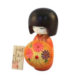 Japonská panenka Kokeshi Ameagari Orange 16 cm