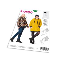 Střih Burda 6195 - Mikina s kapucí, mikinové šaty pro plnoštíhlé