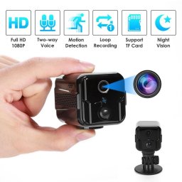 Miniaturní kamera FULL HD IP s držákem PIR detekce WiFi + IR LED noční vidění