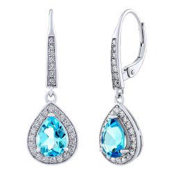 Stříbrné náušnice BRISA se Swiss Blue Topazem a Brilliance Zirconia JJJ1141ETS