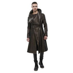 kabát pánský DEVIL FASHION - Villain Blues Punk Faux Leather Trench Coat - Brown - CT18002