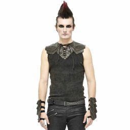 tílko pánské DEVIL FASHION - Vertigo Punk Vest With Leather Patches - Brown - TT16702