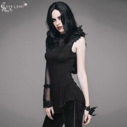 tričko dámské s dlouhým rukávem DEVIL FASHION - In Flux Gothic Top With Mesh Panel And Lace - ETT003