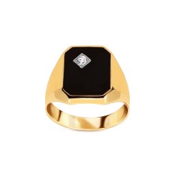 Zlatý pečetní prsten s onyxem a zirkonem IZ24717