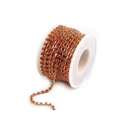 Štrasový prýmek / borta šíře 2,9 mm, barva 7 růžová světlá zlatá