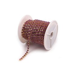 Štrasový prýmek / borta šíře 2,9 mm, barva 10 fialová purpura zlatá