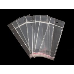 PP sáček s lepicí klopou a závěsem 6x10,5 cm, barva transparent