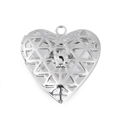Medailonek rozevírací srdce 26x26 mm, barva 3 stříbrná sv.