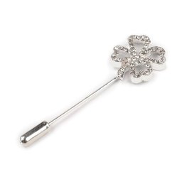 Ozdobný špendlík čtyřlístek 17x51 mm, barva stříbrná
