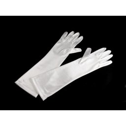 Dlouhé společenské rukavice saténové, barva 4 (35 cm) bílá