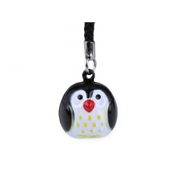 Přívěsek na klíče rolnička tučňák, panda, smajlík, myš, opice, barva 6 černá tučňák