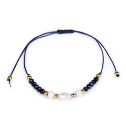 Náramek shamballa s perletí a broušenými korálky, barva 6 modrá tmavá