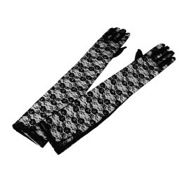 Dlouhé společenské rukavice krajkové, barva 3 (55cm) černá