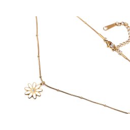 Náhrdelník z nerezové oceli květ s broušeným kamínkem, barva zlatá