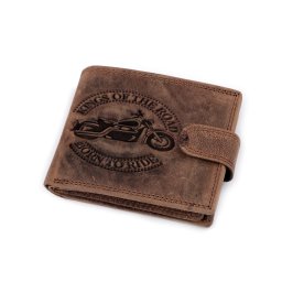 Pánská peněženka kožená pro myslivce, rybáře, motorkáře 9,5x12 cm, barva 3 hnědá motorka
