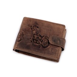 Pánská peněženka kožená pro myslivce, rybáře, motorkáře 9,5x12 cm, barva 4 hnědá motorka